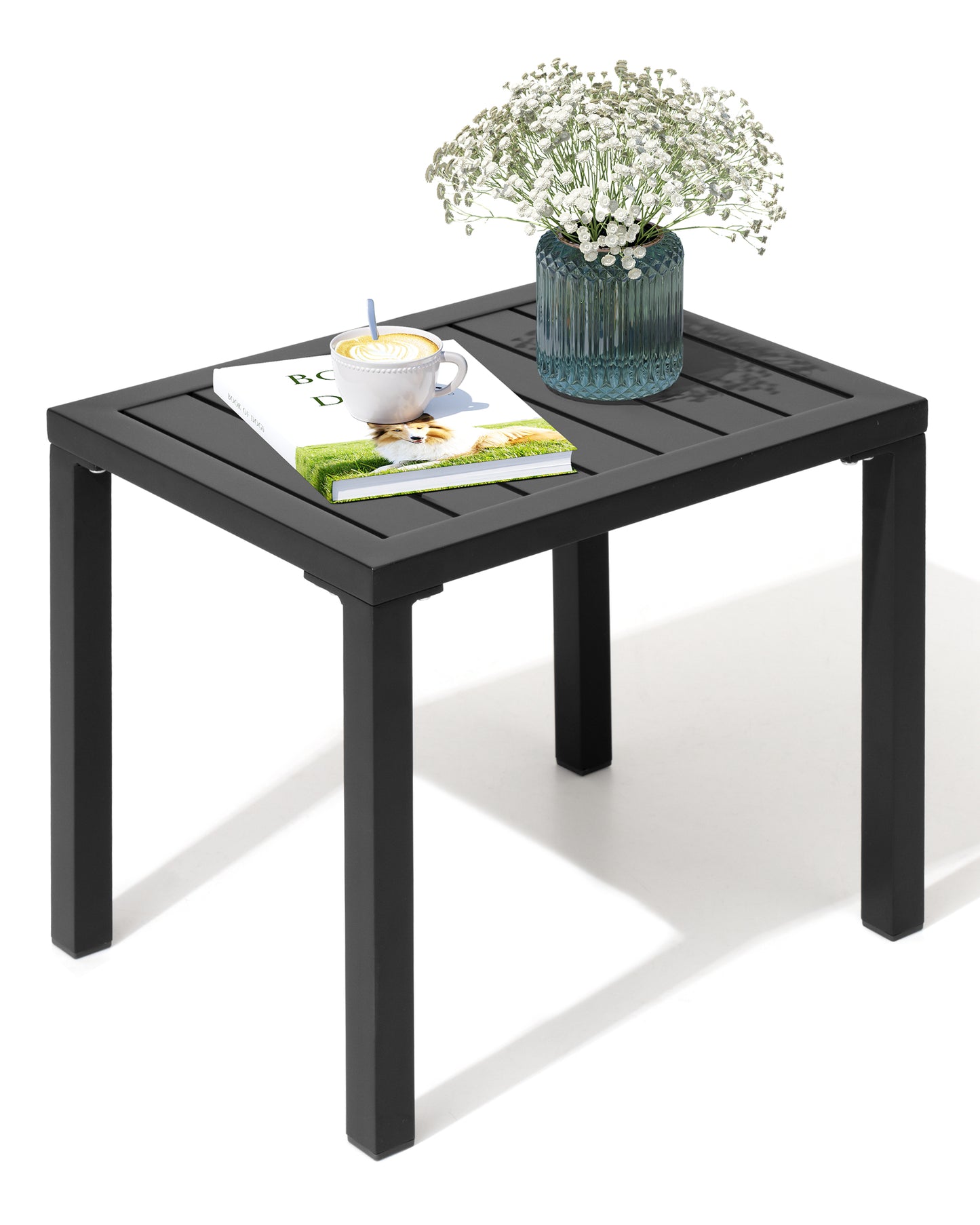 Crestlive Products Aluminum Rectangular Patio Side Table, Small Outdoor Bistro Coffee Table