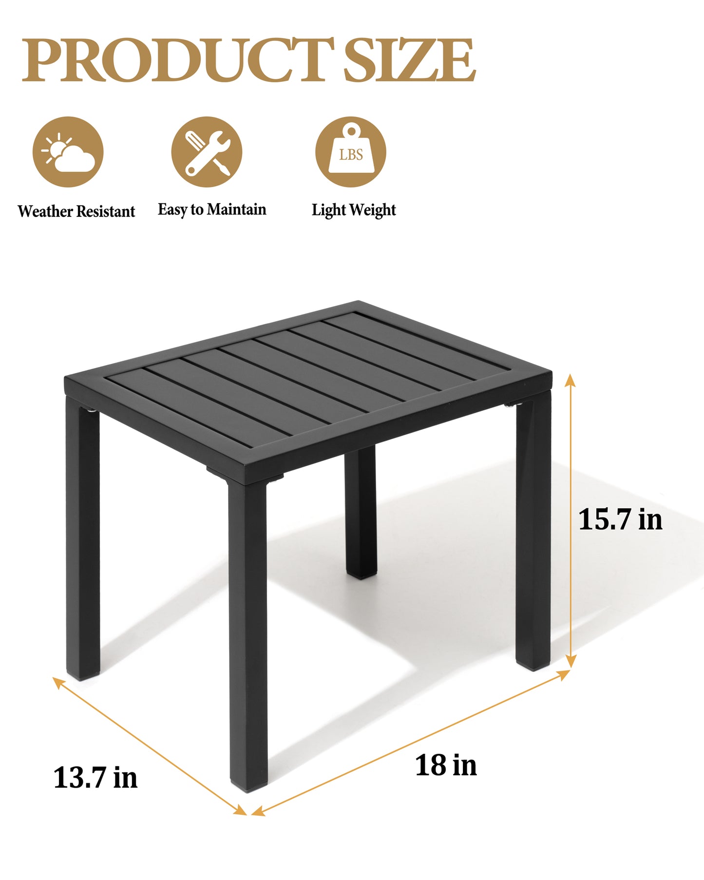 Crestlive Products Aluminum Rectangular Patio Side Table, Small Outdoor Bistro Coffee Table