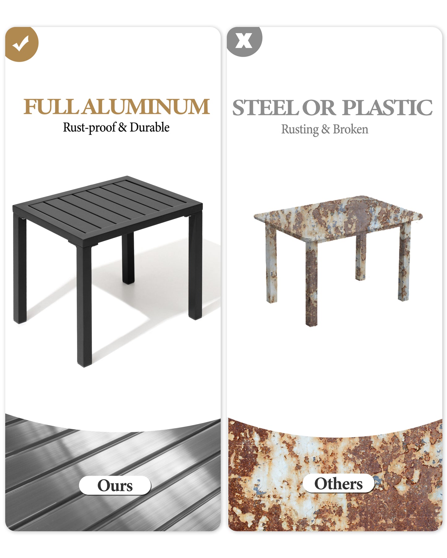 Crestlive Products Aluminum Rectangular Patio Side Table, Small Outdoor Bistro Coffee Table