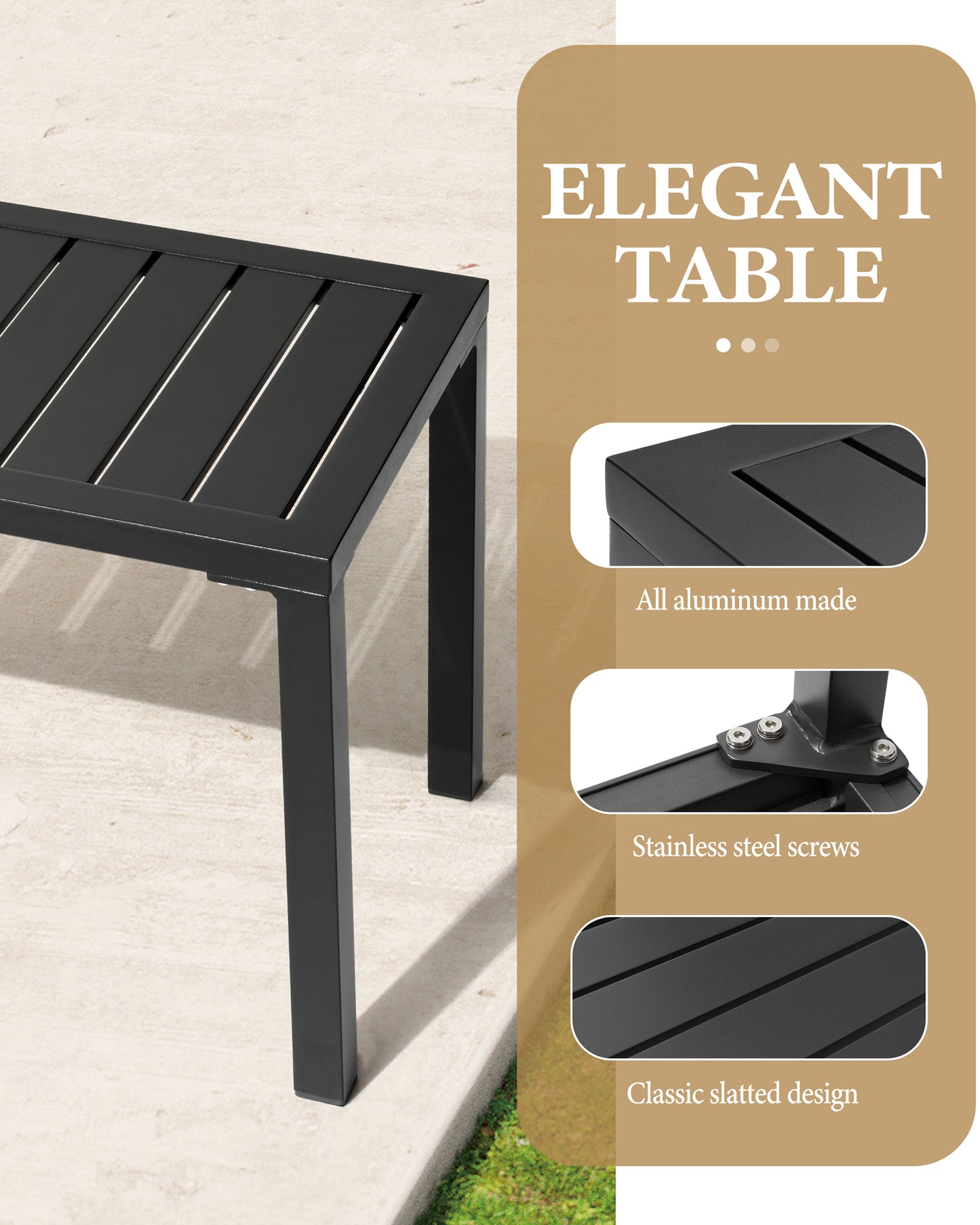 Crestlive Products Aluminum Rectangular Patio Side Table, Small Outdoor Bistro Coffee Table