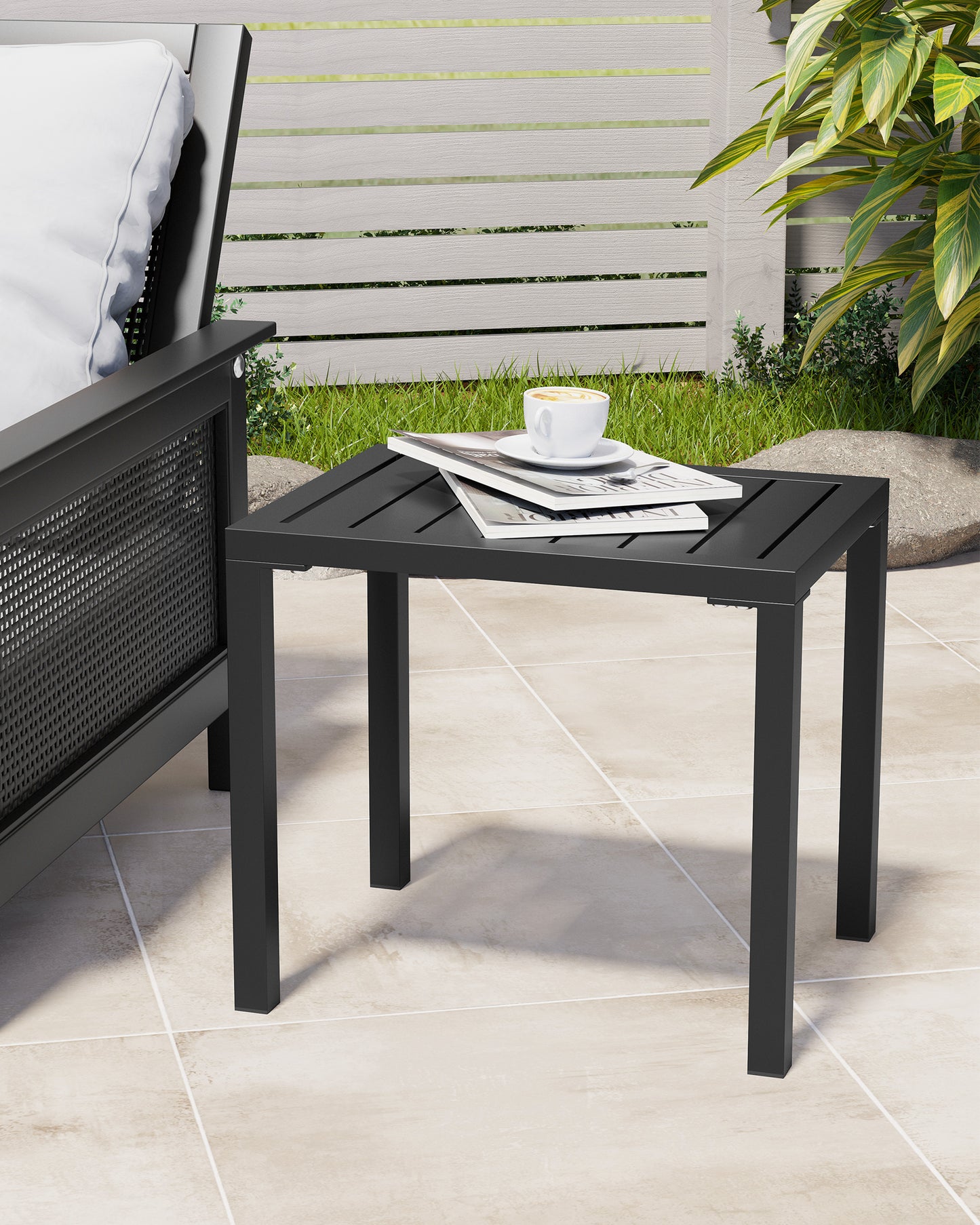 Crestlive Products Aluminum Rectangular Patio Side Table, Small Outdoor Bistro Coffee Table
