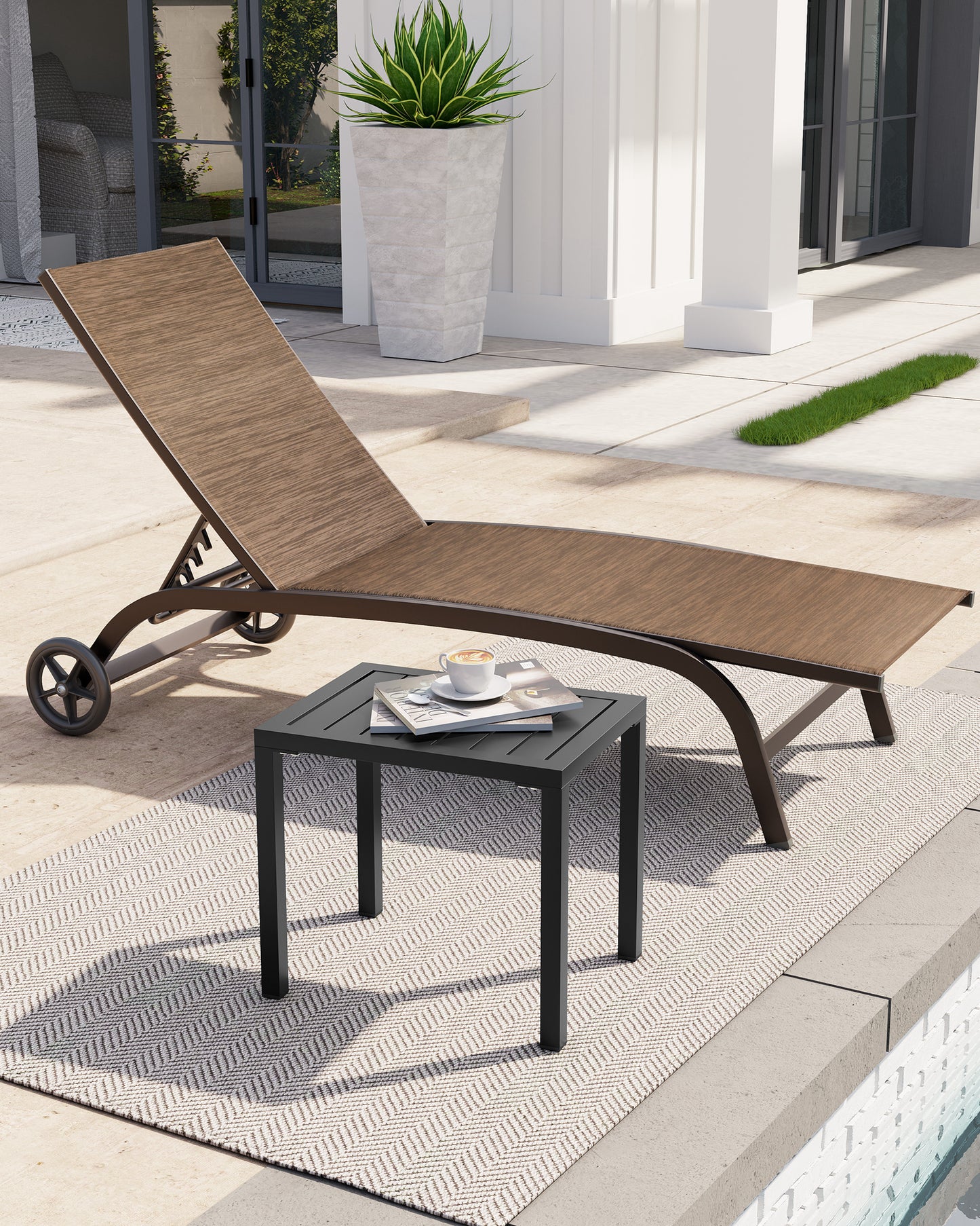 Crestlive Products Aluminum Rectangular Patio Side Table, Small Outdoor Bistro Coffee Table
