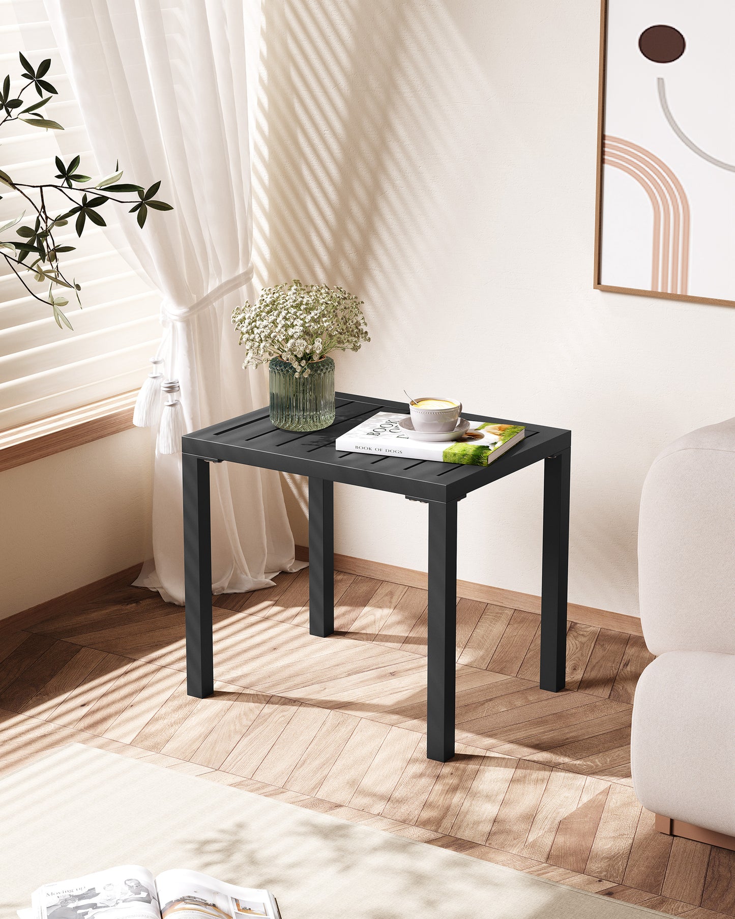 Crestlive Products Aluminum Rectangular Patio Side Table, Small Outdoor Bistro Coffee Table