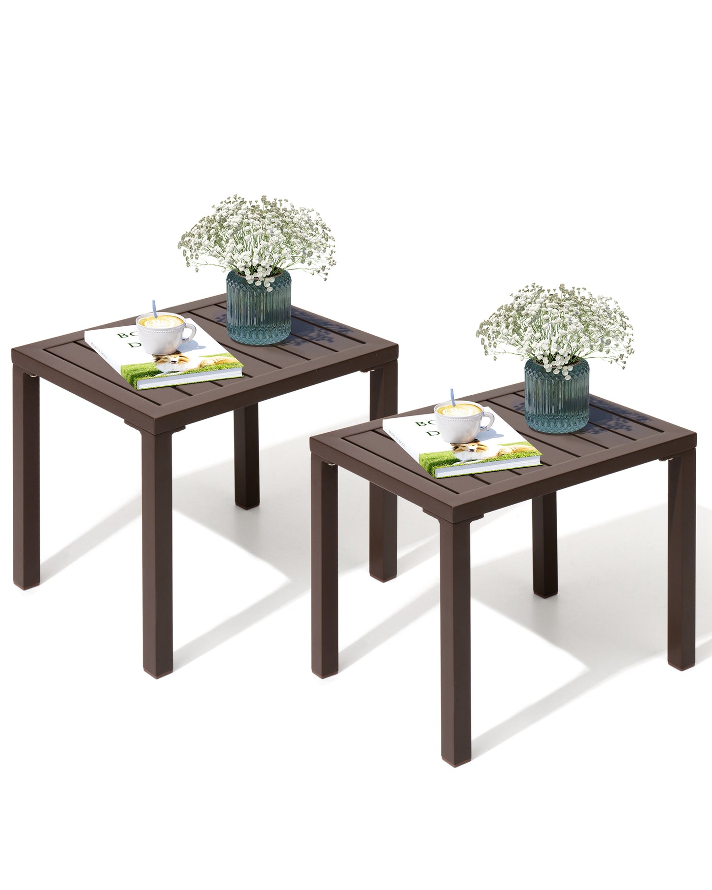 Crestlive Products Aluminum Rectangular Patio Side Table, Small Outdoor Bistro Coffee Table
