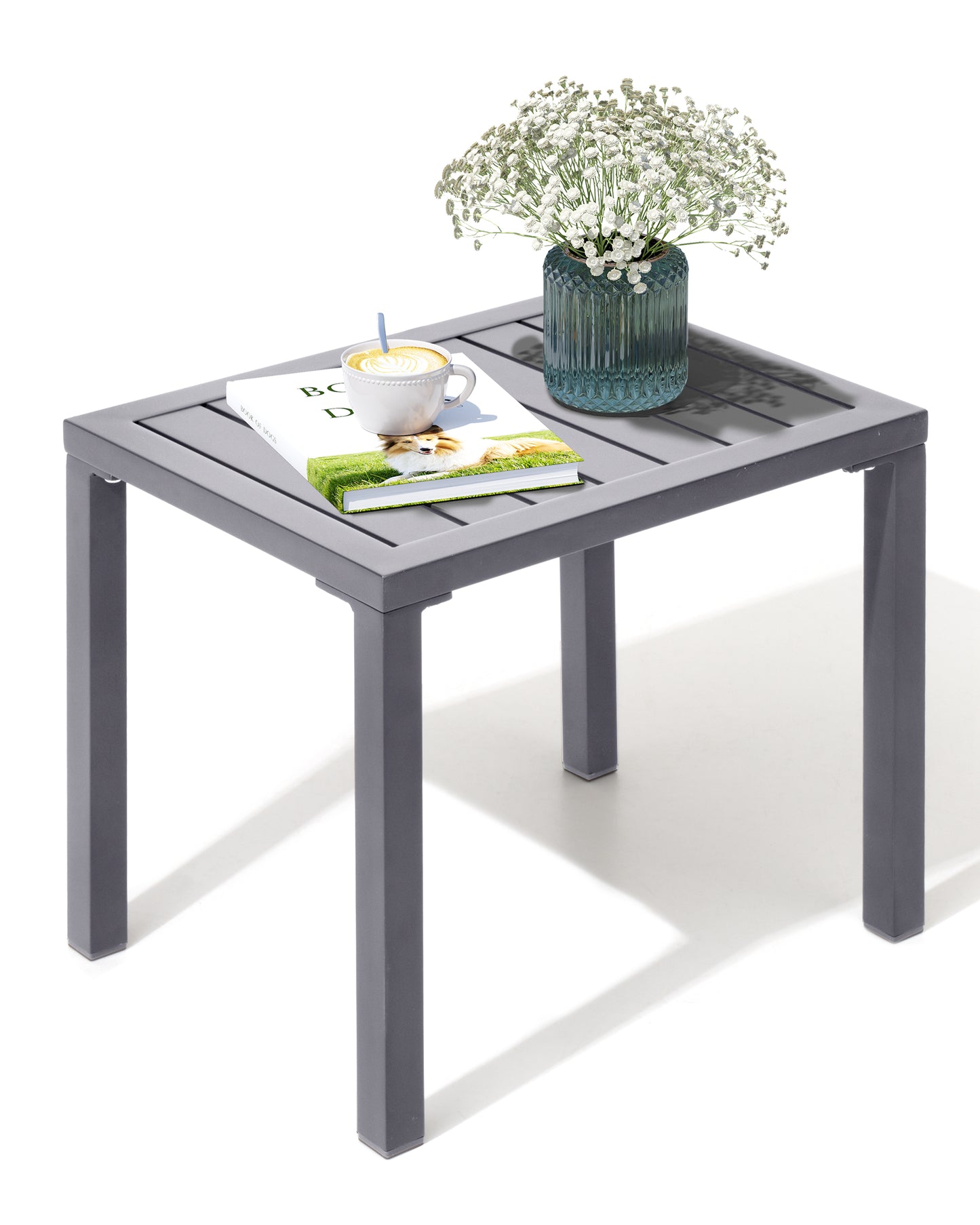 Crestlive Products Aluminum Rectangular Patio Side Table, Small Outdoor Bistro Coffee Table