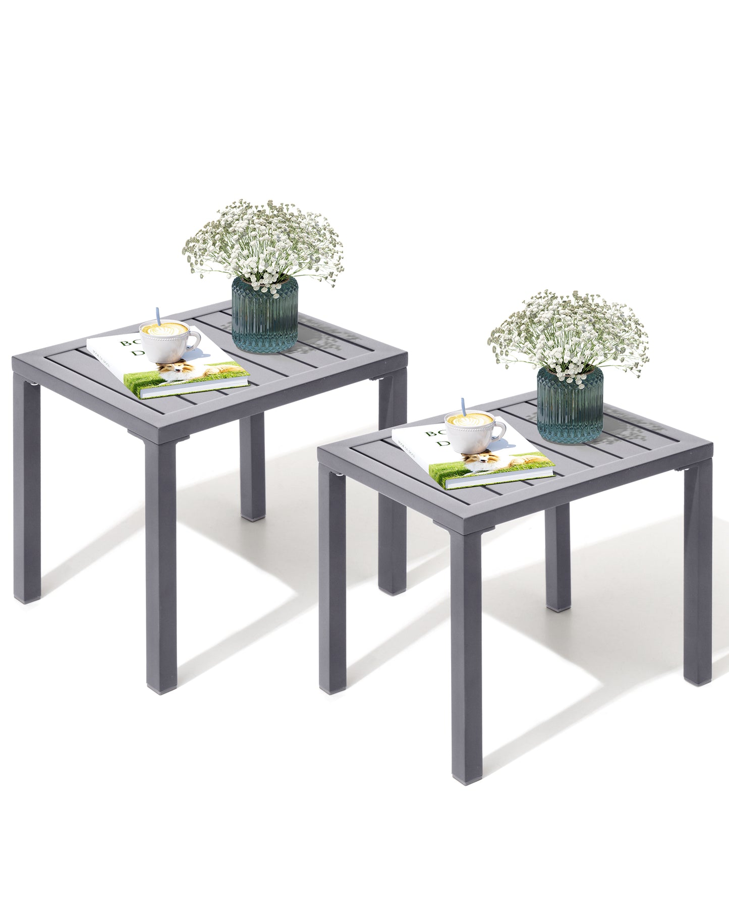 Crestlive Products Aluminum Rectangular Patio Side Table, Small Outdoor Bistro Coffee Table