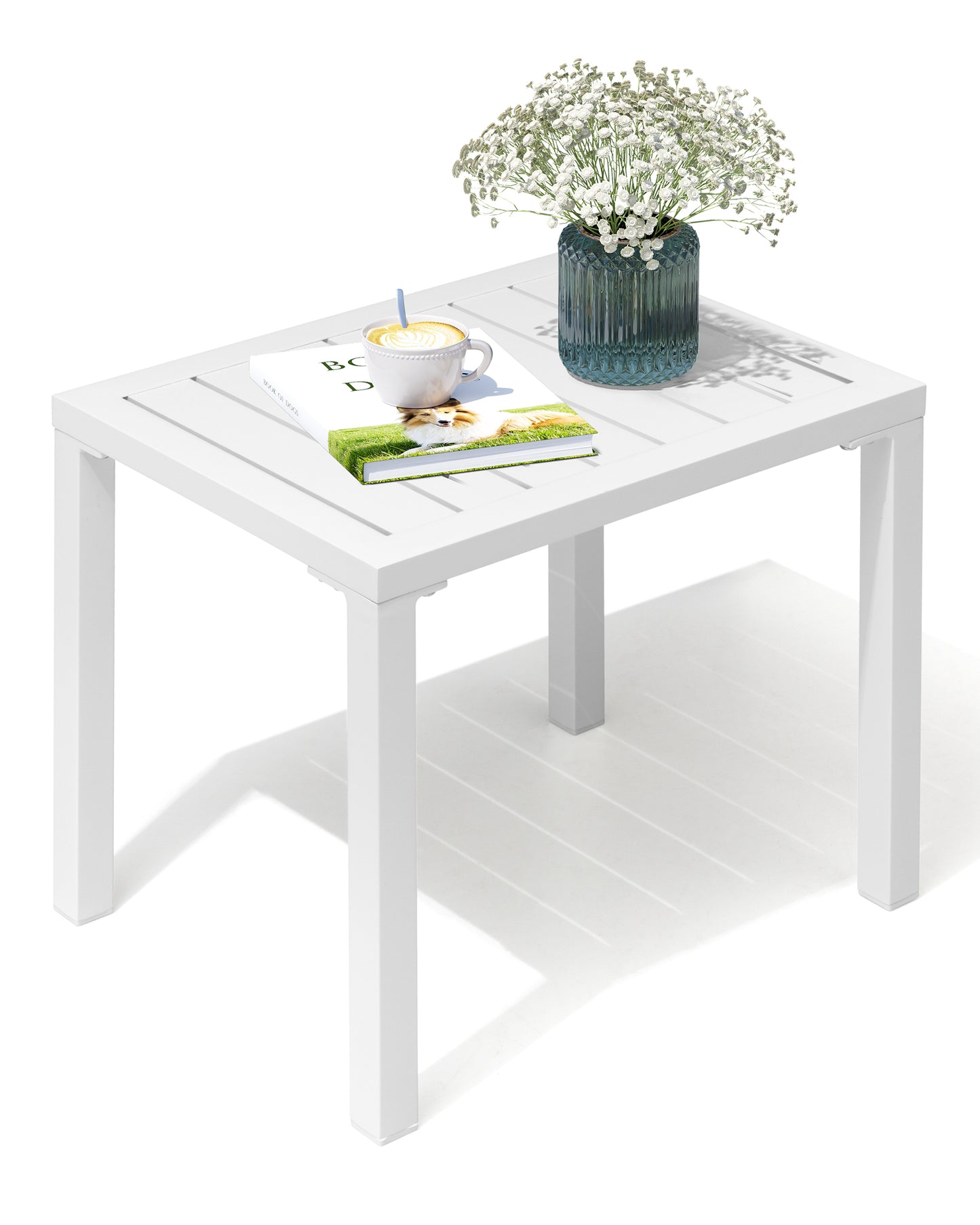 Crestlive Products Aluminum Rectangular Patio Side Table, Small Outdoor Bistro Coffee Table