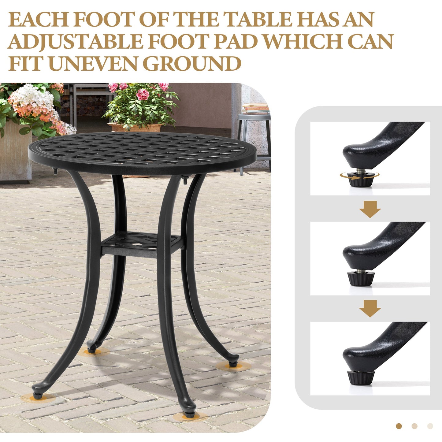 Crestlive Products Round Patio Side Table Cast Aluminum End Table