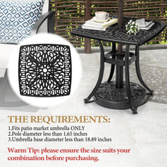 21x21" Square Cast Aluminum Side Table with Umbrella Hole