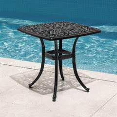 21x21" Square Cast Aluminum Side Table with Umbrella Hole