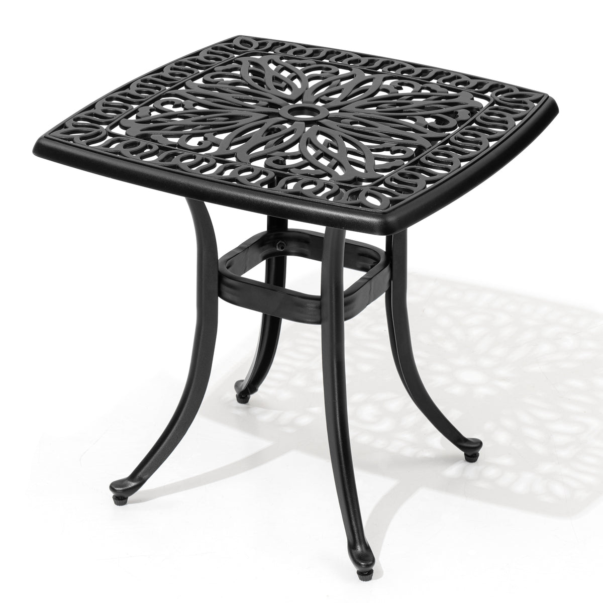 Crestlive Products 21 x 21 in. Square Cast Aluminum Outdoor Side Table with Umbrella Hole