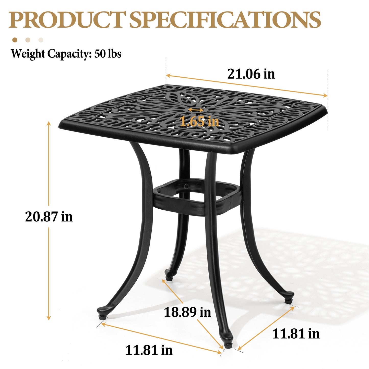 Crestlive Products Square Patio Side Table Cast Aluminum End Table
