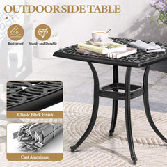 21x21" Square Cast Aluminum Side Table with Umbrella Hole