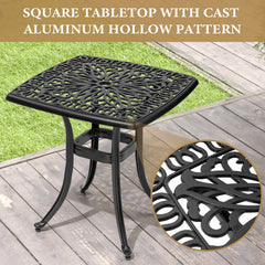 21x21" Square Cast Aluminum Side Table with Umbrella Hole