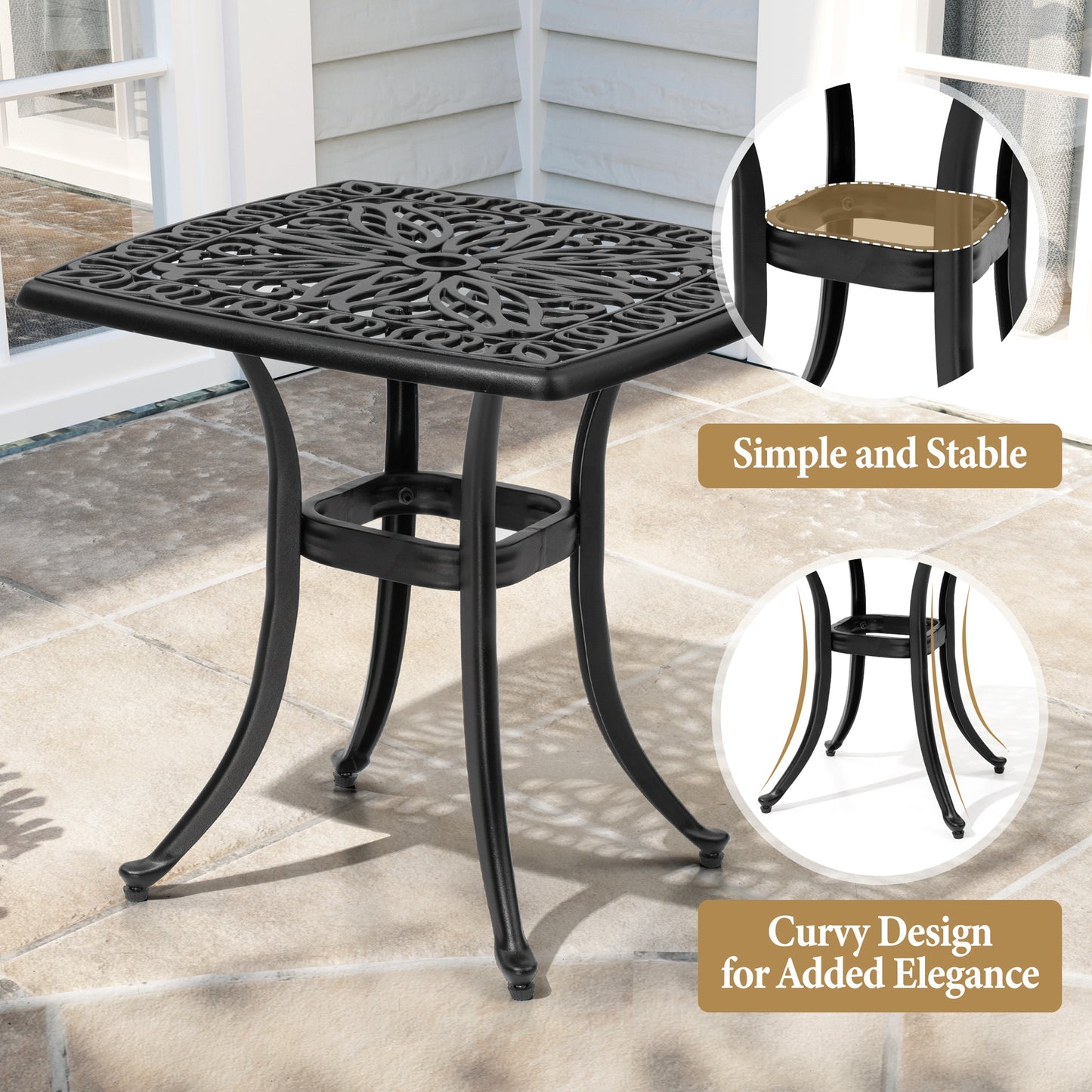 Crestlive Products Square Patio Side Table Cast Aluminum End Table