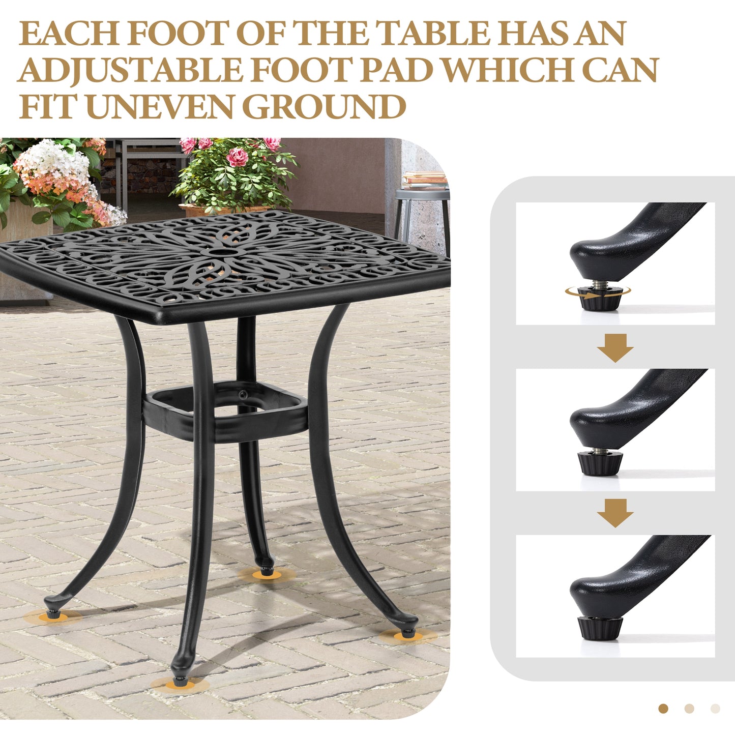 Crestlive Products Square Patio Side Table Cast Aluminum End Table