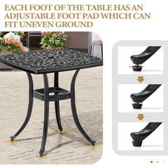 21x21" Square Cast Aluminum Side Table with Umbrella Hole