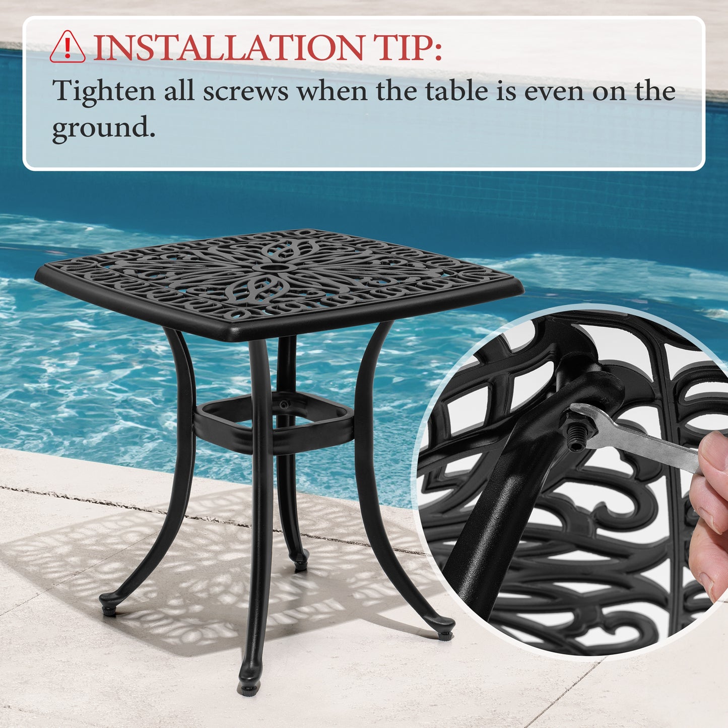 Crestlive Products Square Patio Side Table Cast Aluminum End Table
