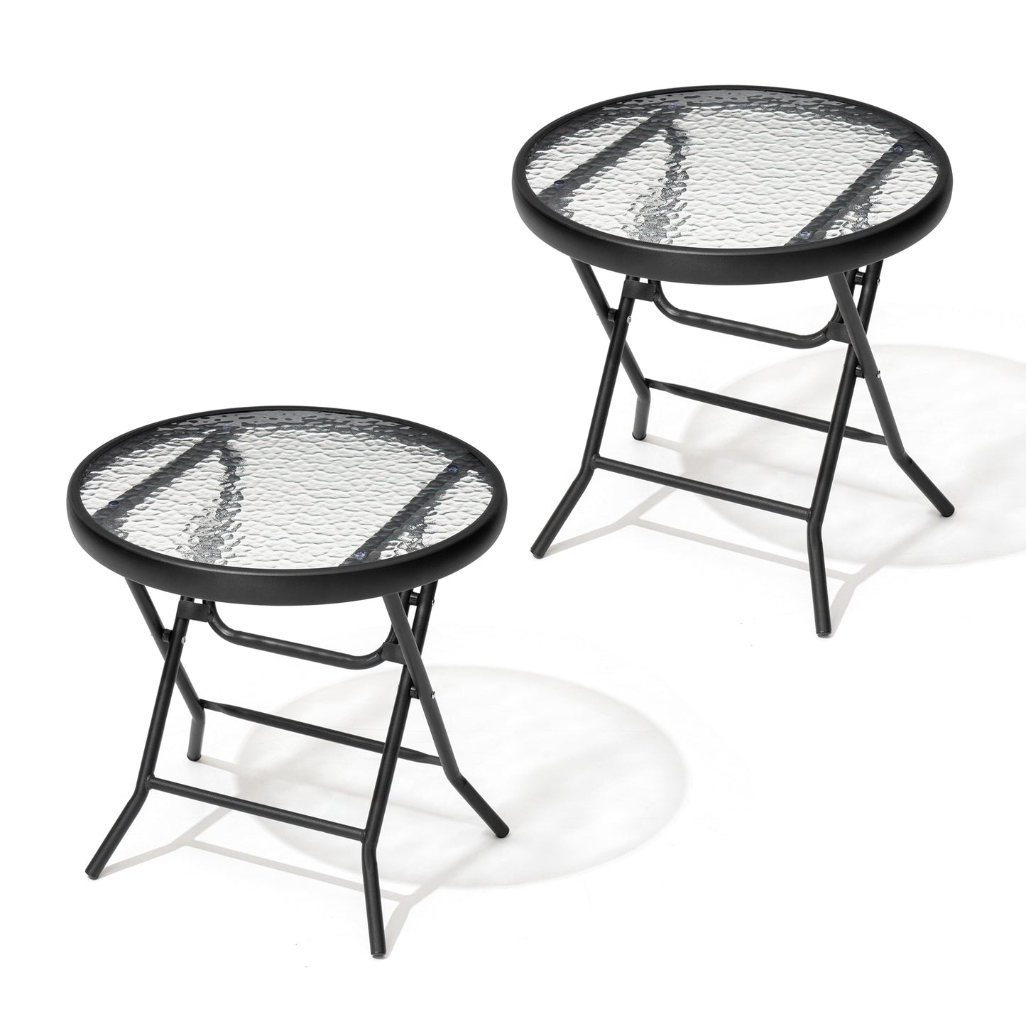 Crestlive Products 18-inch Outdoor Foldable Round Side Table Set with Tempered Glass Top