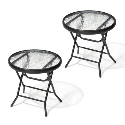 Crestlive Products 17 x 17 in. Foldable Metal Frame Round Glass Top Outdoor Side Table