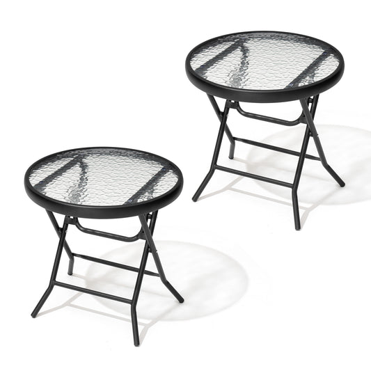 Crestlive Products 18-inch Outdoor Foldable Round Side Table Set with Tempered Glass Top