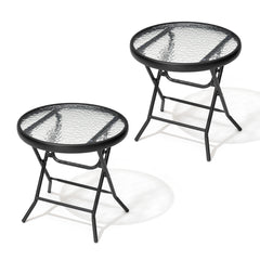 17x17" Foldable Round Glass Top Outdoor Side Table