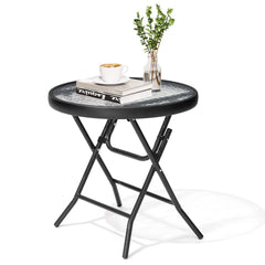 17x17" Foldable Round Glass Top Outdoor Side Table