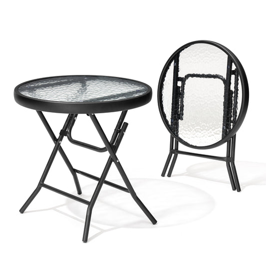 Crestlive Products 18-inch Outdoor Foldable Round Side Table Set with Tempered Glass Top