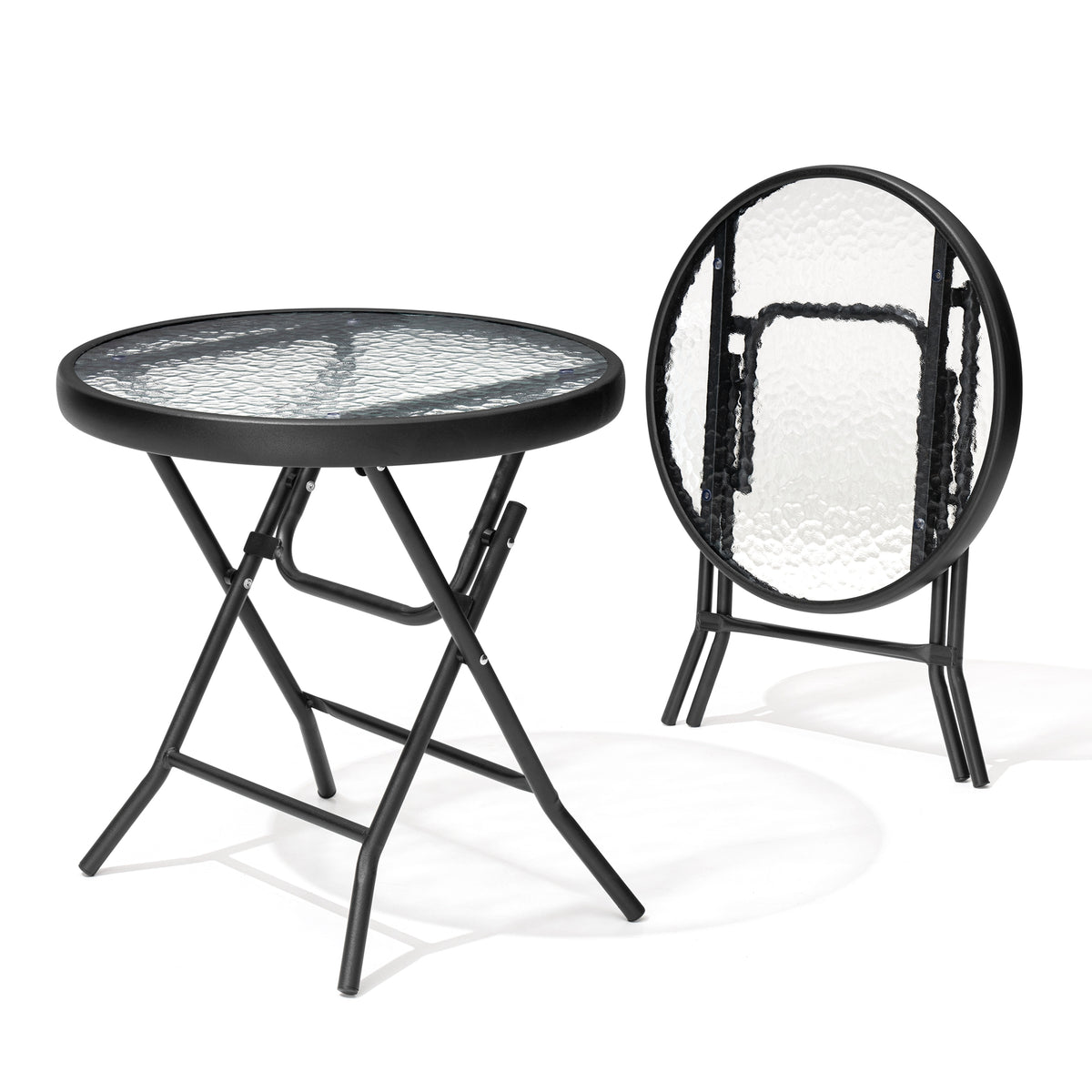 Crestlive Products 17 x 17 in. Foldable Metal Frame Round Glass Top Outdoor Side Table