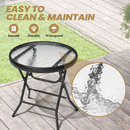 Crestlive Products 17 x 17 in. Foldable Metal Frame Round Glass Top Outdoor Side Table