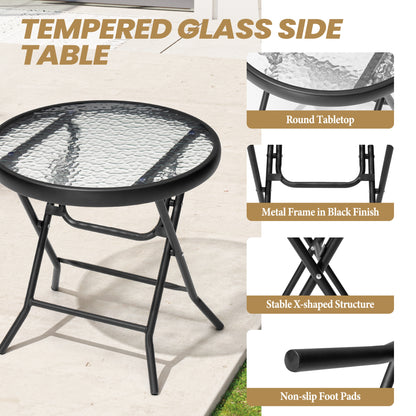 Crestlive Products 17 x 17 in. Foldable Metal Frame Round Glass Top Outdoor Side Table