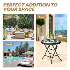 17x17" Foldable Round Glass Top Outdoor Side Table