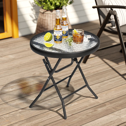 Crestlive Products 17 x 17 in. Foldable Metal Frame Round Glass Top Outdoor Side Table