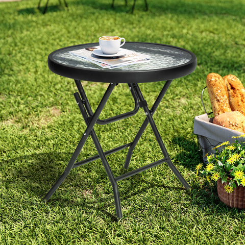 Crestlive Products 17 x 17 in. Foldable Metal Frame Round Glass Top Outdoor Side Table