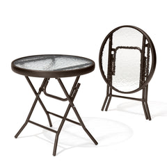 17x17" Foldable Round Glass Top Outdoor Side Table