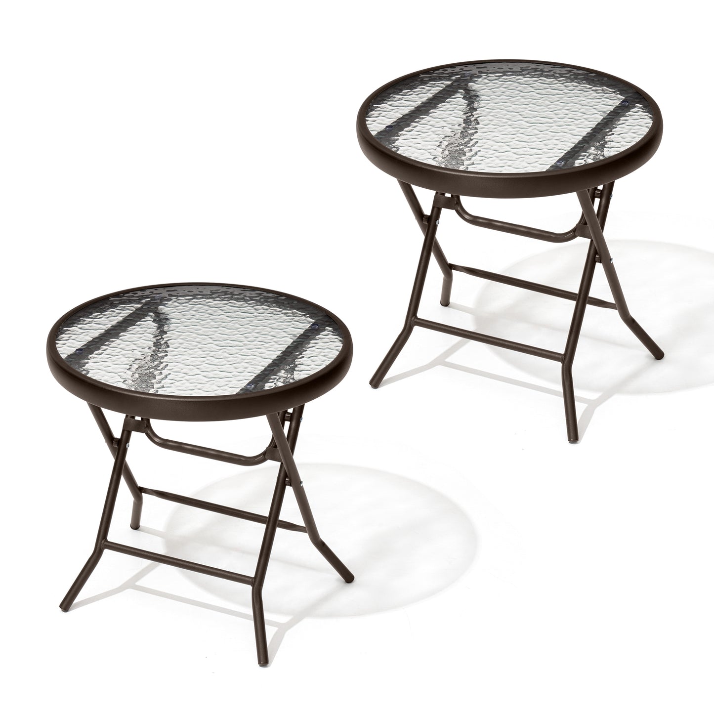 Crestlive Products 18-inch Outdoor Foldable Round Side Table Set with Tempered Glass Top
