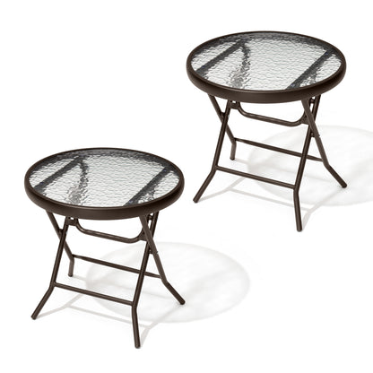 Crestlive Products 17 x 17 in. Foldable Metal Frame Round Glass Top Outdoor Side Table