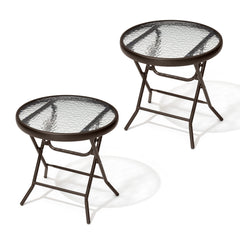 17x17" Foldable Round Glass Top Outdoor Side Table