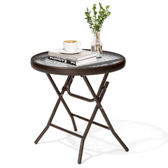 17x17" Foldable Round Glass Top Outdoor Side Table