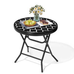 17x17" Foldable Round Glass Top Outdoor Side Table