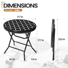 17x17" Foldable Round Glass Top Outdoor Side Table