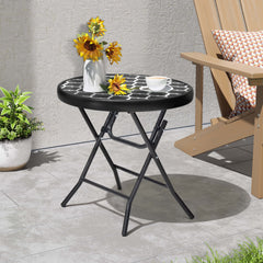 17x17" Foldable Round Glass Top Outdoor Side Table