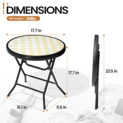 17x17" Foldable Round Glass Top Outdoor Side Table