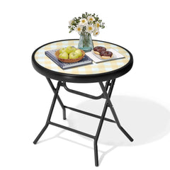 17x17" Foldable Round Glass Top Outdoor Side Table