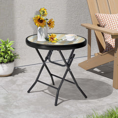 17x17" Foldable Round Glass Top Outdoor Side Table