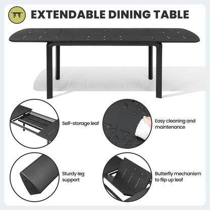 Crestlive Products Aluminum Outdoor Dining Set with 94.5 in. Extension and Stackable Chairs