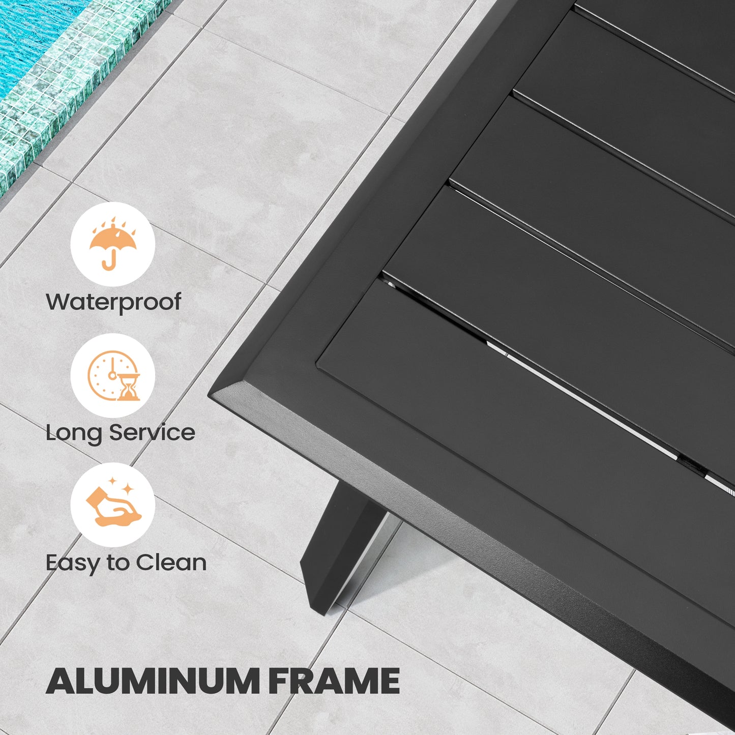 Crestlive Products 94 x 42 In. Rectangular Aluminum Outdoor Dining Table with Umbrella Hole