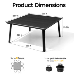 Aluminum Outdoor Dining Table with Umbrella Hole