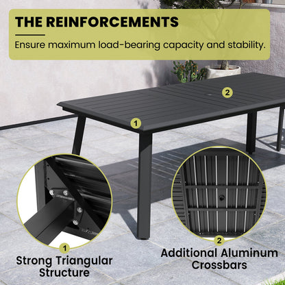 Crestlive Products Outdoor Aluminum Dining Table with Umbrella Hole for 6-8 People