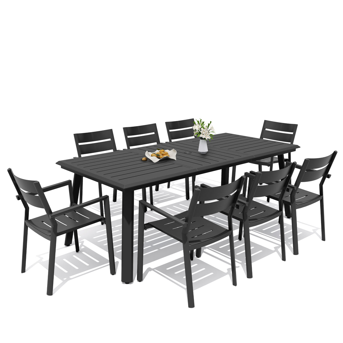 Aluminum Dining Set with Umbrella Hole & Stackable Chairs